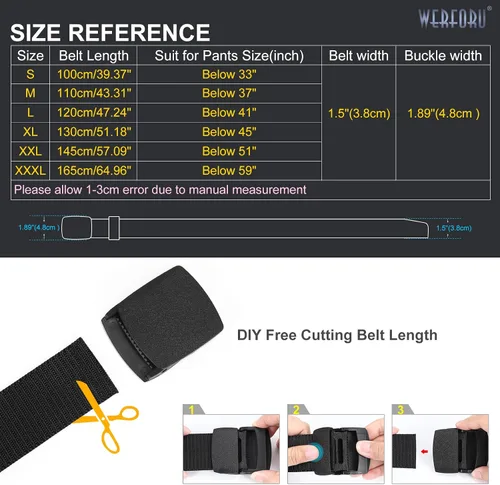 Miniatura 6 de WERFORU Cinturón de nailon para hombre, cinturón táctico militar, correa de lona para exteriores con hebilla de plástico