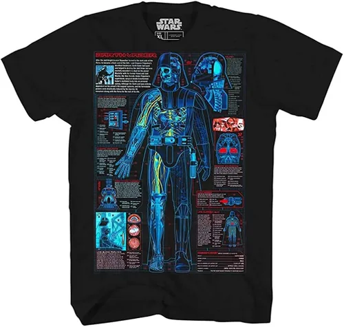 Miniatura 3 de STAR WARS Darth Vader Blueprint Schematic Design - Camiseta gráfica para hombre color negro Negro