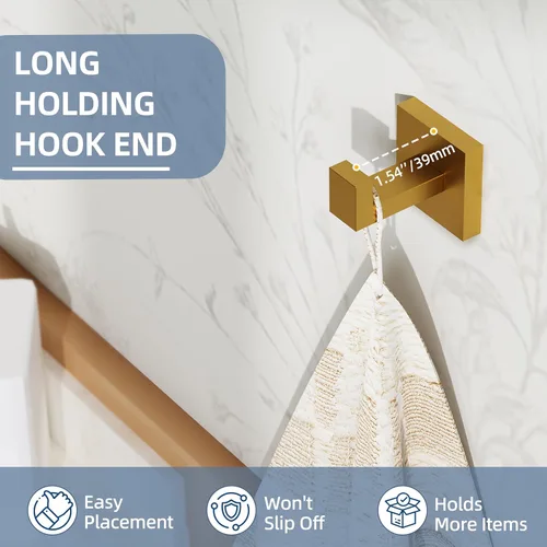 Miniatura 6 de Ruacq Towel Hooks for Bathrooms, Heavy Duty Stainless Steel Square Bathroom Hooks, Wall Mounted Towel Hanger for Robe & Coat, Ideal for Kitchen
