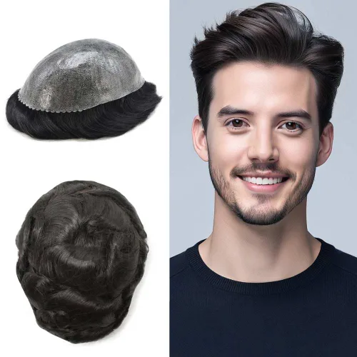 Miniatura 39 de Toupee - Cabello humano para hombre, 64 colores, transparente, piezas de pelo de piel de polietileno para hombres, sistema de reemplazo de cabello