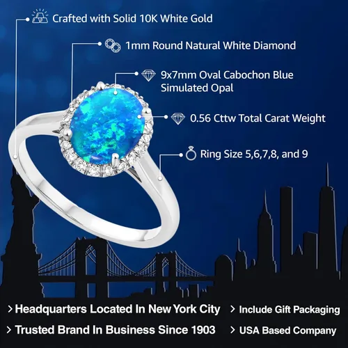 Miniatura 15 de Gem Stone King Anillo de compromiso ovalado de oro blanco de 10 quilates con piedra natal y halo de diamantes Ovalado de 0.354 x 0.276 in Anillo