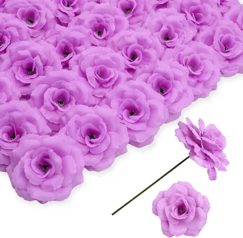 Miniatura 18 de Flores artificiales de rosas, 50 unidades de rosas plateadas a granel con tallo, cabeza de flor falsa de rosa de seda de 3 pulgadas para bodas, Plata