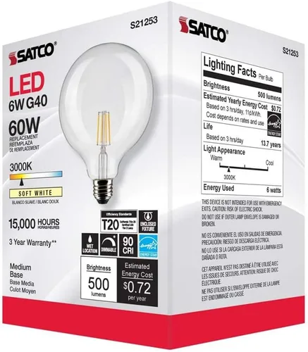 Miniatura 8 de Satco S21253 6G40/CL/LED/E26/930/120V - Paquete de 6