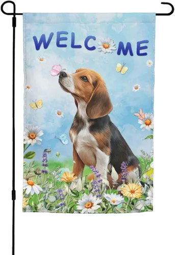 Miniatura 25 de Bandera Hello Spring de jardín de Bernese Mountain Dog de 12 x 18 pulgadas de doble cara vertical pequeña para decoración de exterior de vacaciones