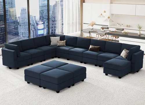 Miniatura 25 de Belffin Sofá modular modular con asiento de almacenamiento, sofá en forma de U de gran tamaño, sofá modular de terciopelo con terciopelo otomano
