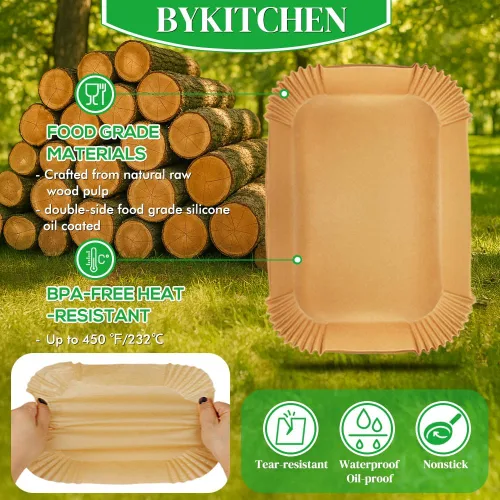Miniatura 4 de BYKITCHEN 300 piezas de revestimientos para freidora de aire para Ninja Dual Airfryer, papel pergamino desechable rectangular para freidora de aire