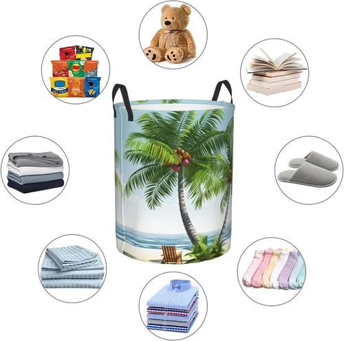 Miniatura 6 de Tropical Palm Tree print Circular Hamper Waterproof Storage Bin Organizer Basket Laundry Hamper With Handles For Clothes Toys Small