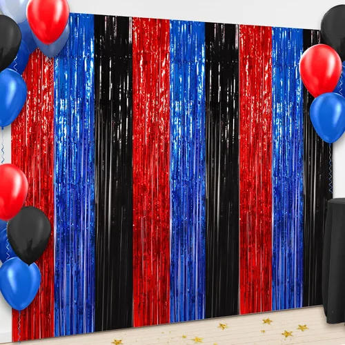 Miniatura 25 de BEISHIDA 4 Piezas de Serpentinas de Fiesta Negras y Naranjas con Flecos, Cortina de Telón de Fondo de Aluminio, Telón de Fondo de Oropel, Decoración