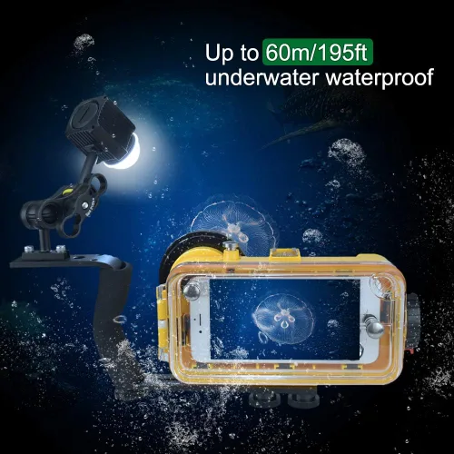 Miniatura 8 de Luz de video de buceo impermeable de 195 pies/196.9 ft, blanco, rojo, azul, mini cubo, luces LED para cámara con cabeza de bola, adaptador de zapata