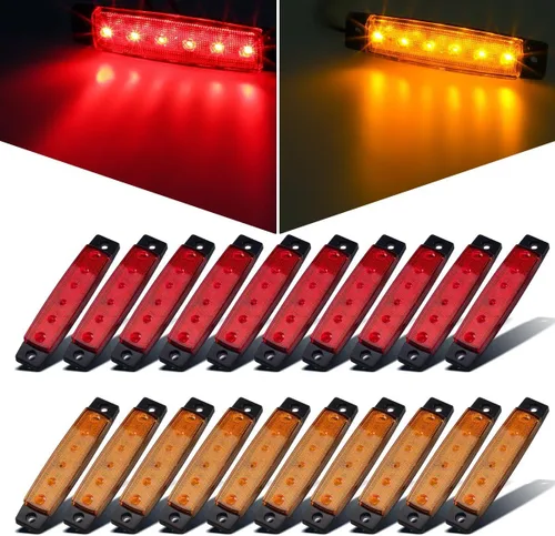 Partsam 20 indicadores de luz LED ámbar y rojo de 3.8 pulgadas [aprobado por DOT] para remolque, camión, caravana, motocicleta, resistente al agua