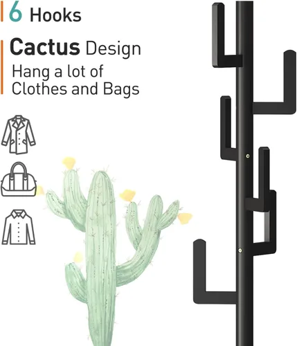 Miniatura 3 de Perchero de madera independiente con estante, árbol de abrigo de cactus de bambú, árbol de abrigo para ropa, bolsa/sombreros, soporte para entrada