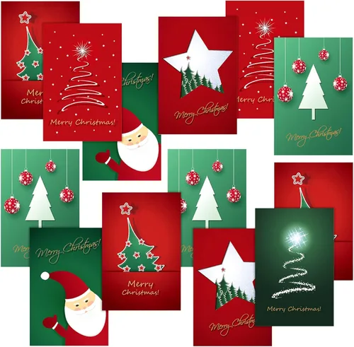 Crtiin Juego de 240 Tarjetas de Navidad 2025 Tarjetas de Felicitación Navideñas con Sobres Calcomanías 6 Diseños Surtido a Granel 5.9 x 3.9 Pulgadas