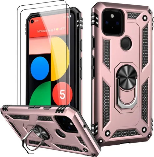 Miniatura 72 de LUMARKE Funda para Google Pixel 5 con protector de pantalla, pasa 16 pies, probada en caídas, grado militar, con soporte de anillo magnético, Rojo