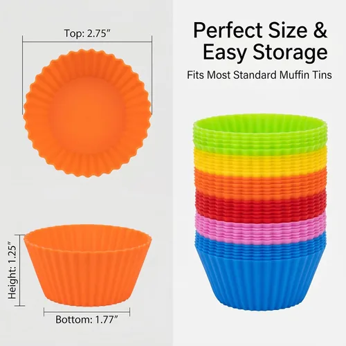 Miniatura 3 de RAINFLOW Paquete de 36 tazas de silicona para hornear cupcakes, reutilizables y antiadherentes, mini moldes de silicona para muffins, forros
