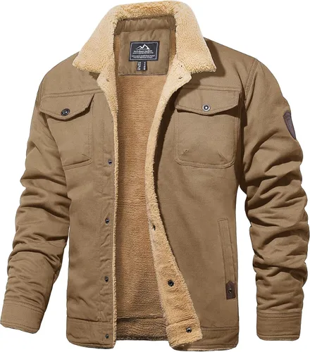 Miniatura 10 de MAGCOMSEN Chaqueta de invierno para hombre con forro de sherpa, chaqueta de camionero cálida con múltiples bolsillos