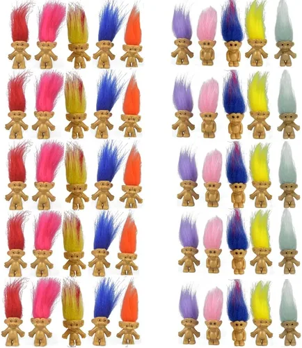Yintlilocn 50 mini muñecos Troll de PVC vintage, mini figuras de acción de 1.2 pulgadas para tartas cromáticas, adorable colección de chicos