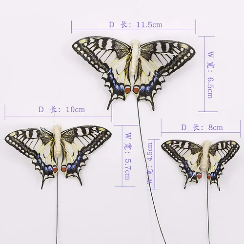 Miniatura 8 de Juego de 12 decoraciones de mariposa de plumas y mariposas multicolores, mariposas papilio machaon en alambre. Decoración del hogar de primavera