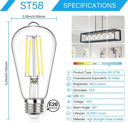Miniatura 2 de MAXvolador Paquete de 12 bombillas LED Edison vintage regulables, 6 W, equivalente a 60 W, 850 lúmenes, bombillas LED Edison de 5000 K, bombilla
