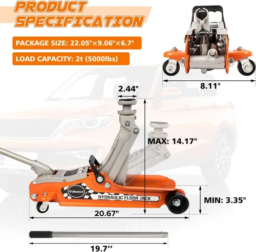 Miniatura 3 de gato de piso de perfil bajo de 2.5 toneladas para carreras, construcción de acero de alta resistencia, rango de elevación 8.51 cm-36 cm