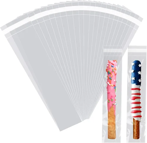 Bolsas transparentes para barra de pretzel de 3 x 11 pulgadas, 200 unidades de largo sellado autoadhesivo de celofán, resellables, palitos de
