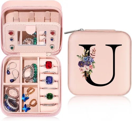 Joyero de viaje, organizador de joyas, caja pequeña de viaje para mujer, mini joyero de viaje, joyero de viaje, pequeño joyero con inicial U