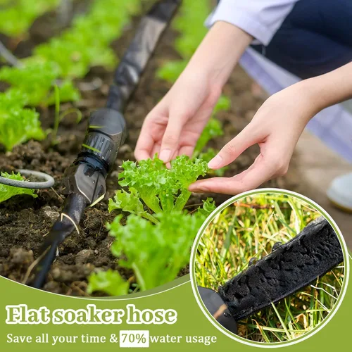 Miniatura 6 de Weysat Manguera plana de 25 50 75 pies para camas de jardín, mangueras de riego por goteo constante de 1/2 pulgada a prueba de fugas que ahorran un