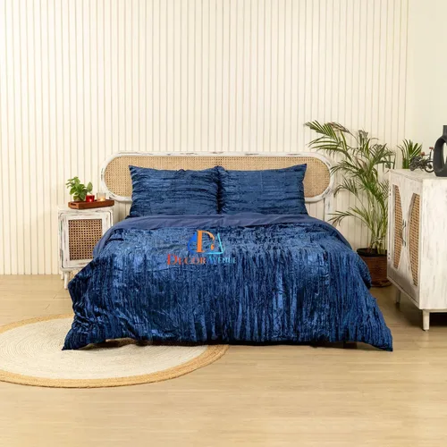 Miniatura 15 de Funda de edredón de terciopelo sólido ultra-luxe, ropa de cama boho UO, funda de colcha Donna, juego de edredón de 3 piezas, juego de cama de Azul