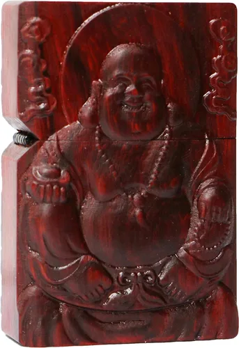Miniatura 23 de Carcasa exterior de palisandro Huanghuali natural tallado para módulo Zippo (1000 brazos Avalokiteshvara de la diosa 3#)