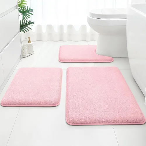 Miniatura 12 de HOMEIDEAS Juego de 3 alfombras de baño mejoradas, alfombras de baño de espuma viscoelástica ultra suaves, superabsorbentes, antideslizantes, Beige