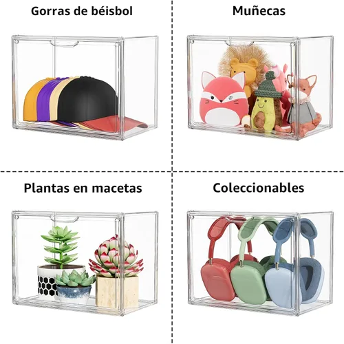 Miniatura 4 de Estuche de acrílico transparente, contenedores de almacenamiento de plástico apilables con tapas, caja de exhibición grande con tapa magnética