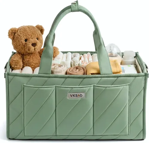 Miniatura 9 de Organizador de pañales extra grande – Cesta de almacenamiento grande para guardería con bolsillo con cremallera, correa para el hombro y ganchos