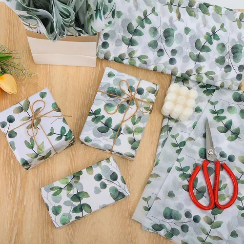 Miniatura 2 de 100 hojas de papel de seda de eucalipto reciclable vegetación botánica bolsa de embalaje para bodas, cumpleaños, duchas, manualidades, decoración