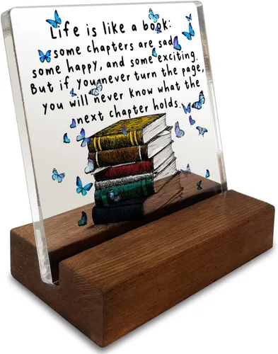 Miniatura 7 de vizuzi Letrero inspirador para decoración de escritorio de oficina en casa, regalo inspirador para amantes de los libros, mariposa, acrílico