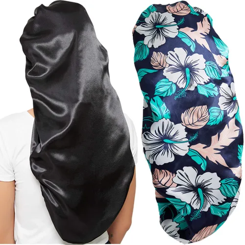 Miniatura 8 de 2 gorros para el cabello para mujer, de satén, banda elástica suave, gorro de dormir sedoso, gorro grande para mujer, gorro para trenzas
