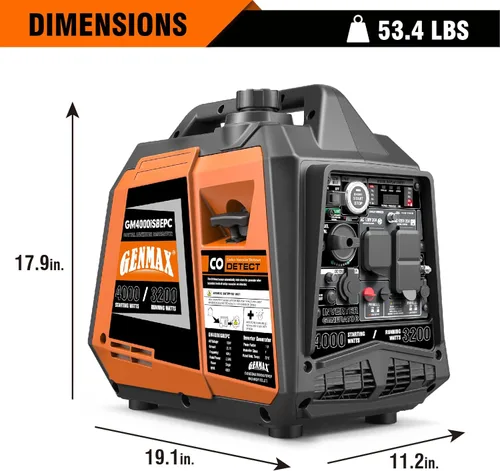 Miniatura 7 de GENMAX Generador portátil, motor de gas ultra silencioso de 1200 W, cumple con la EPA, función de modo ecológico, ultraligero para uso doméstico