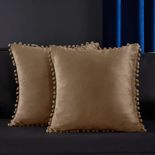 Miniatura 57 de Deconovo Juego de 2 fundas de almohada de terciopelo, 26 x 26 pulgadas, color azul, suaves pompones cuadrados con funda de cremallera oculta