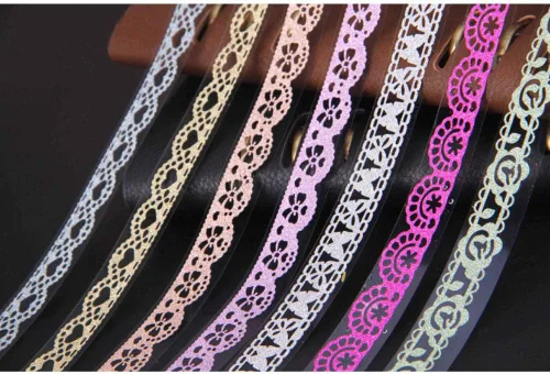 Miniatura 5 de HomDSim 8 cintas Washi con patrón de encaje, cinta adhesiva de diamante con purpurina, ideal para artes y manualidades, bricolaje, álbum