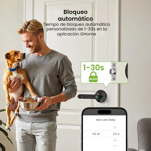 Miniatura 8 de Ghome Smart Konb de puerta de huellas dactilares con cerradura, liberación rápida 0.2S, cerradura de puerta de entrada sin llave 4 en 1 con asa