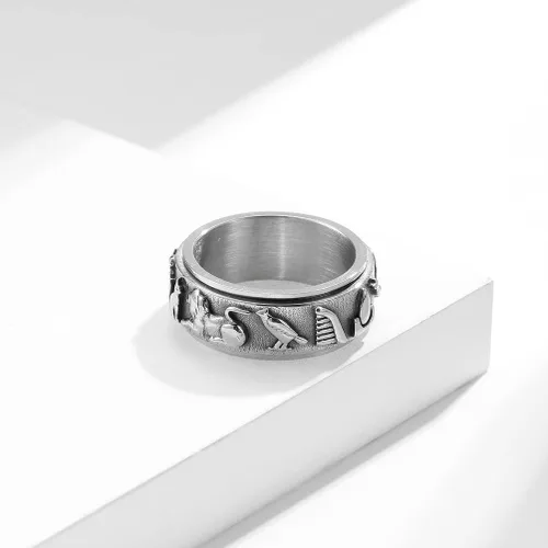 Miniatura 4 de nylry Anillos para ansiedad, anillo de acero inoxidable, anillo de ojo de Horus, anillos de Anubis negroplataoro, anillo giratorio para la ansiedad