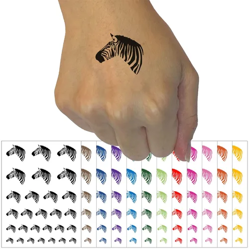 Colección de arte corporal falso, diseño de cabeza de cebra, diseño de tatuaje temporal, resistente al agua, color rosa intenso (una hoja)
