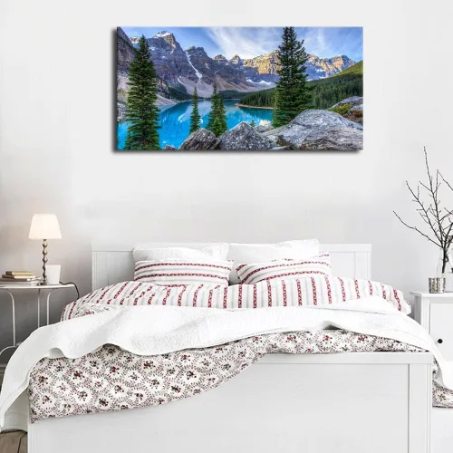 Miniatura 4 de Lienzo decorativo para pared, diseño de lago de montaña, ilustraciones de naturaleza grande, lago Moraine alimentado glacialmente, parque nacional