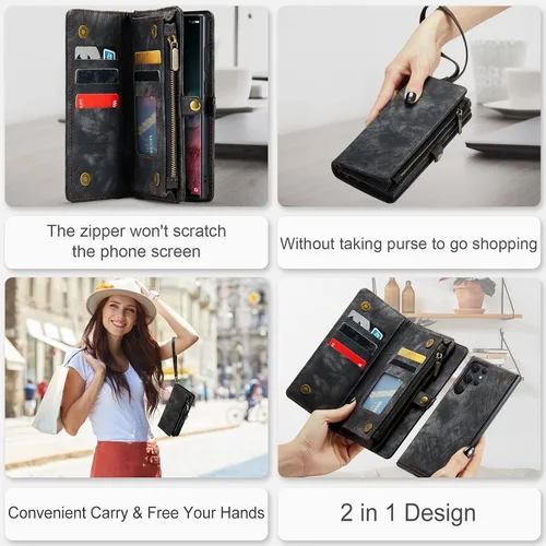 Miniatura 5 de Asuwish Funda de teléfono para Samsung Galaxy S22 Ultra 5G con cremallera, protector de pantalla de vidrio templado y tarjetero abatible, accesorios