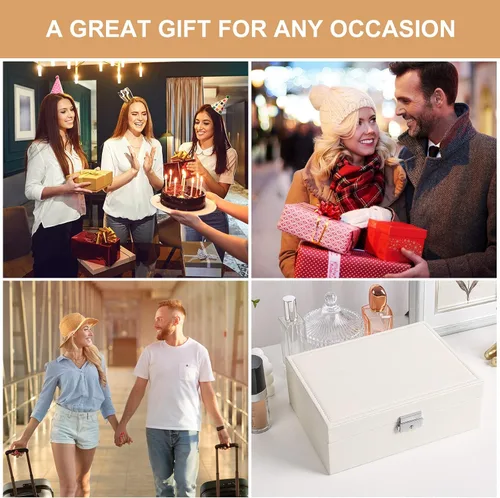 Miniatura 7 de Joyero organizador para mujeres y niñas, 2 capas de cuero, estuche de almacenamiento de joyas de viaje con cerradura y bandeja extraíble