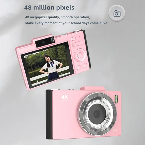 Miniatura 5 de Andoer Cámara digital 4K, cámara de video digital portátil, cámara CCD de 48 MP, pantalla IPS de 2.8 pulgadas, antivibración, zoom 16X, enfoque Rosa