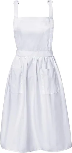 Miniatura 9 de Geyoga Delantales para mujeres con bolsillos Cocina Cocinando Camarera Sirvienta Delantal Falda Vintage Lindo Volantes Vestido Disfraz, Blanco
