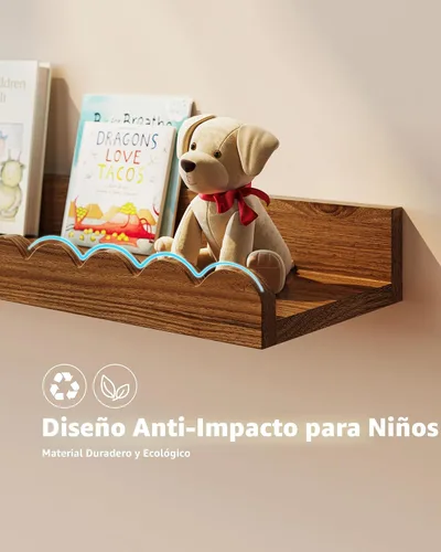 Miniatura 3 de Shario Estantes para libros de guardería, paquete de 4 estantes flotantes para pared de niños, estantes festoneados, estantes de pared