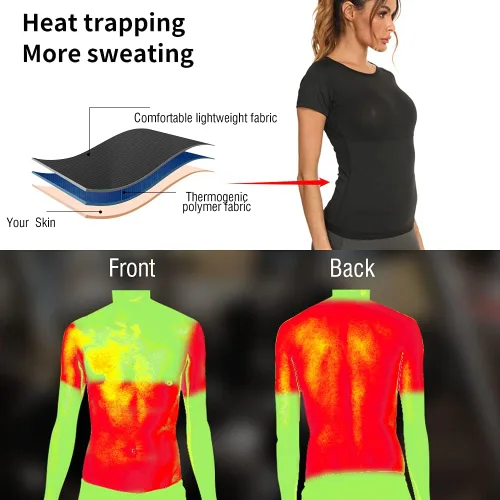 Miniatura 6 de Camiseta de sauna para mujer, traje de sudar, camisa de sauna de manga corta para mujer, camiseta atlética de sauna de compresión para entrenamiento