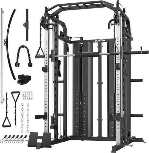 DONOW Smith - Máquina con pilas de pesas, sistema de gimnasio en casa multifunción, jaula de potencia, estante para sentadillas, máquina cruzada de