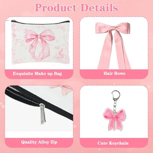 Miniatura 3 de Coquette - Juego de regalo de lazo rosa con taza de lazo, bolsa de maquillaje preparada, cuaderno de lazo, accesorios de llavero, regalos temáticos