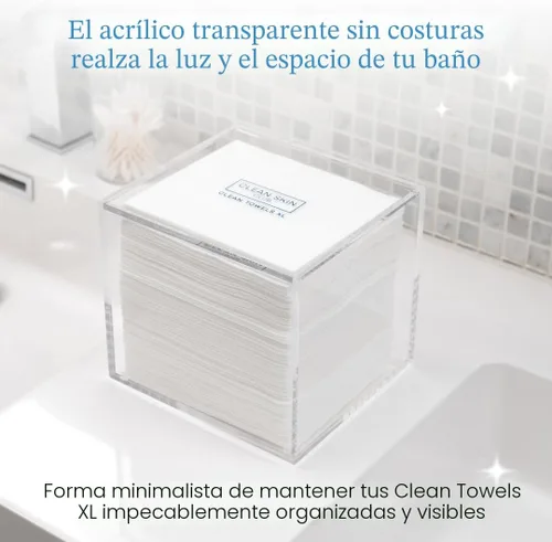 Miniatura 5 de CLEAN SKIN CLUB Caja de acrílico transparente para toallas limpias XL (NO incluidas), contenedor para 50 toallas limpias desechables XL, toallitas